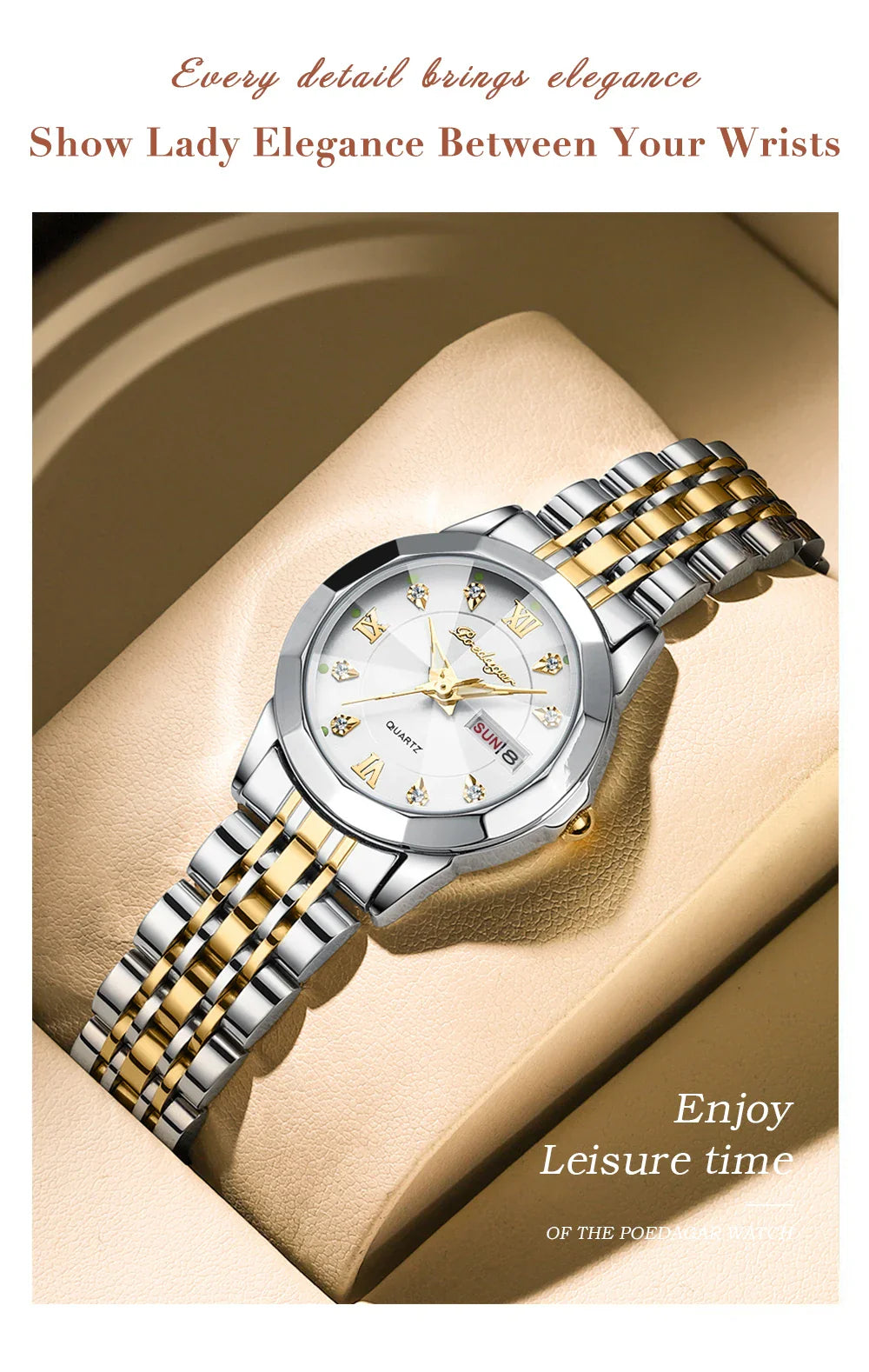 POEDAGAR orologi da donna di marca di lusso impermeabile luminoso data settimana orologio al quarzo per donna orologio da donna di moda in acciaio inossidabile