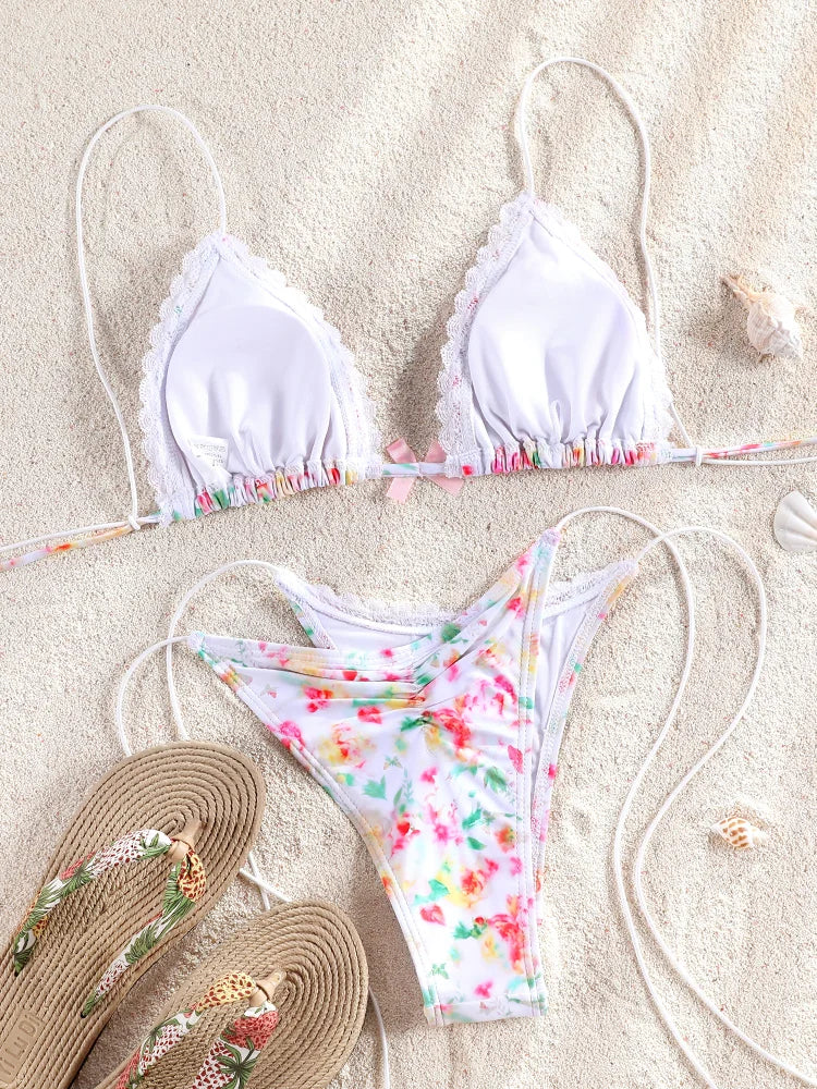 ZRTAK Bikini sexy con bordi in pizzo Micro perizoma costume da bagno costume da bagno donna Biquini fasciatura costumi da bagno costumi da bagno set bikini 2 pezzi