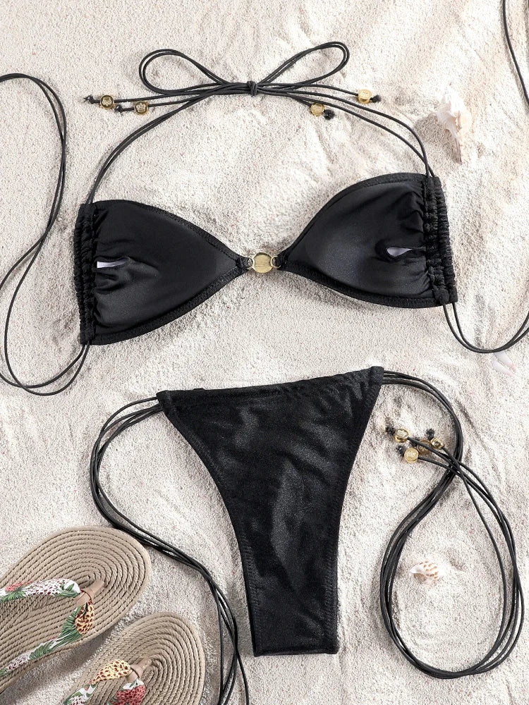 ZRTAK Costume a due pezzi Bikini 2025 Costume da bagno donna Push Up Costume da bagno Bikini sexy Set Costumi da bagno Stampa Beachwear Biquinis solidi