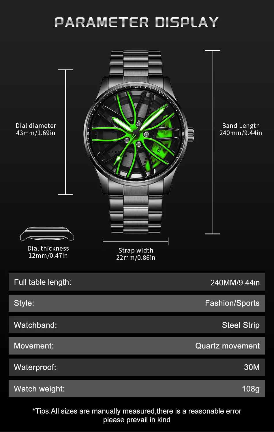 Orologio da Uomo LIGE di Lusso al Quarzo, Sportivo, Impermeabile, in Acciaio Inossidabile, Luminoso, con Quadrante a Forma di Ruota d'Auto, Elegante Orologio da Uomo per Affari