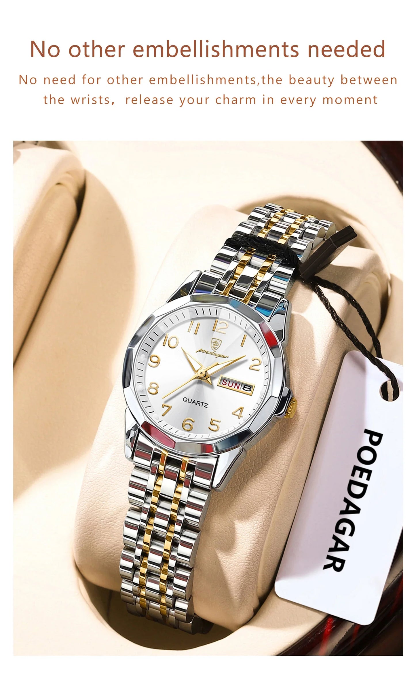 POEDAGAR elegante orologio da polso da donna al quarzo impermeabile luminoso data settimana orologio da donna orologi da donna casual in acciaio inossidabile reloj