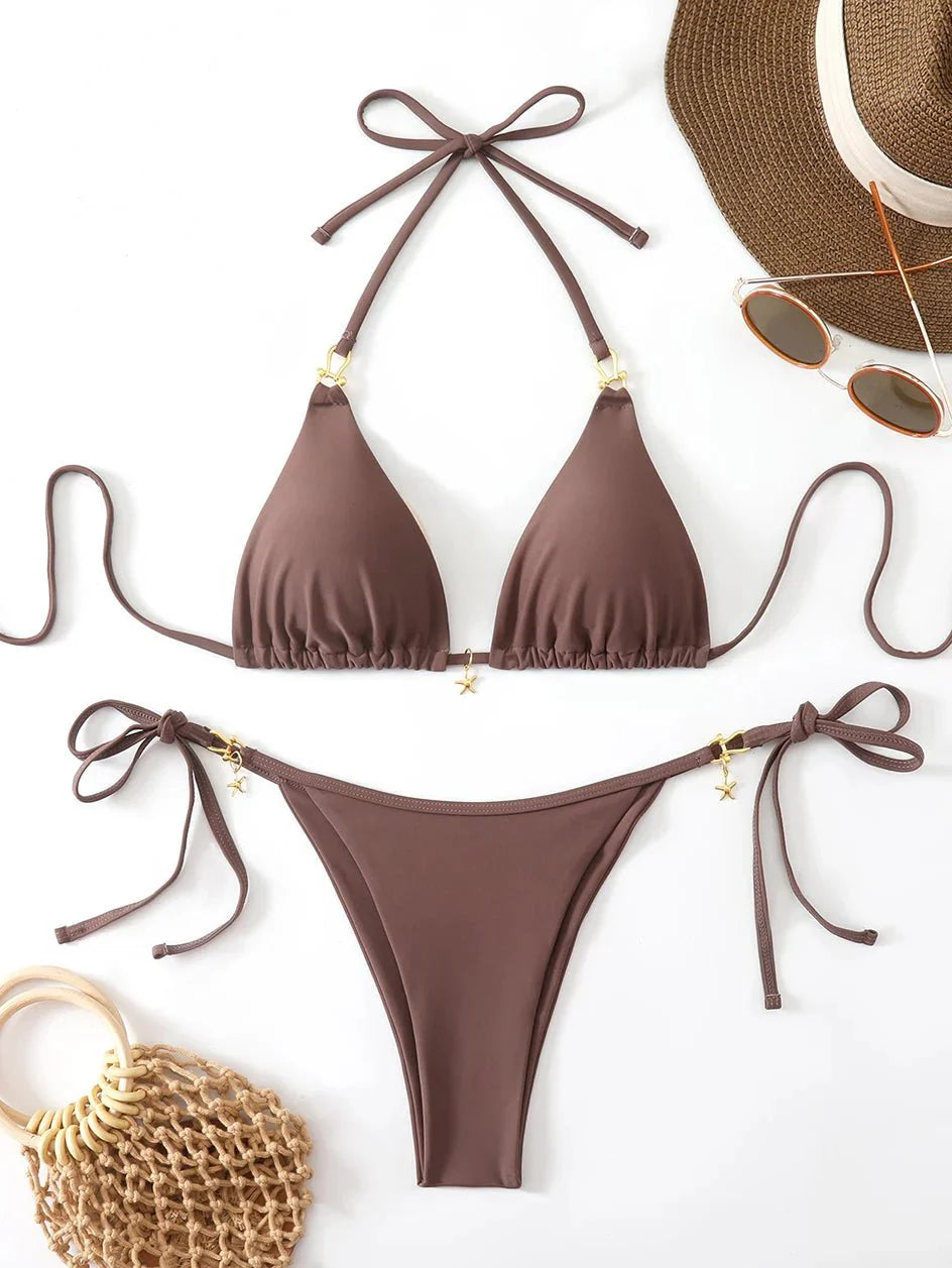 Micro Bikini Triangolare Sexy 2026, Costume da Bagno da Donna, Abbigliamento da Spiaggia, Set Bikini a Due Pezzi con Perizoma Estivo