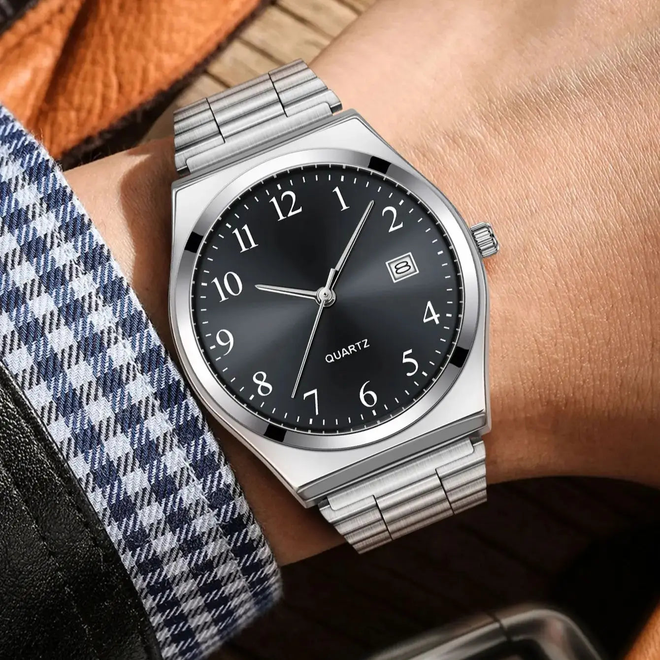 LUCKY FOX - Orologio da polso elegante e minimalista in acciaio inossidabile con quadrante nero - Cronometraggio preciso per tutti i giorni