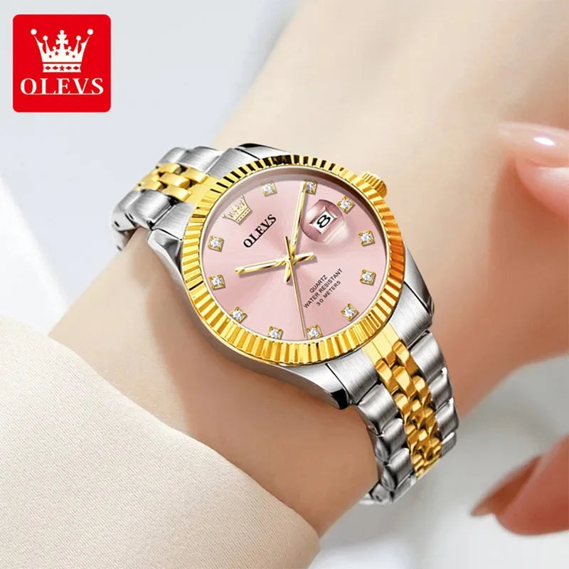 OLEVS Orologio da donna Nuovo orologio al quarzo 3705 Orologio da donna con data luminosa impermeabile in acciaio inossidabile Reloj