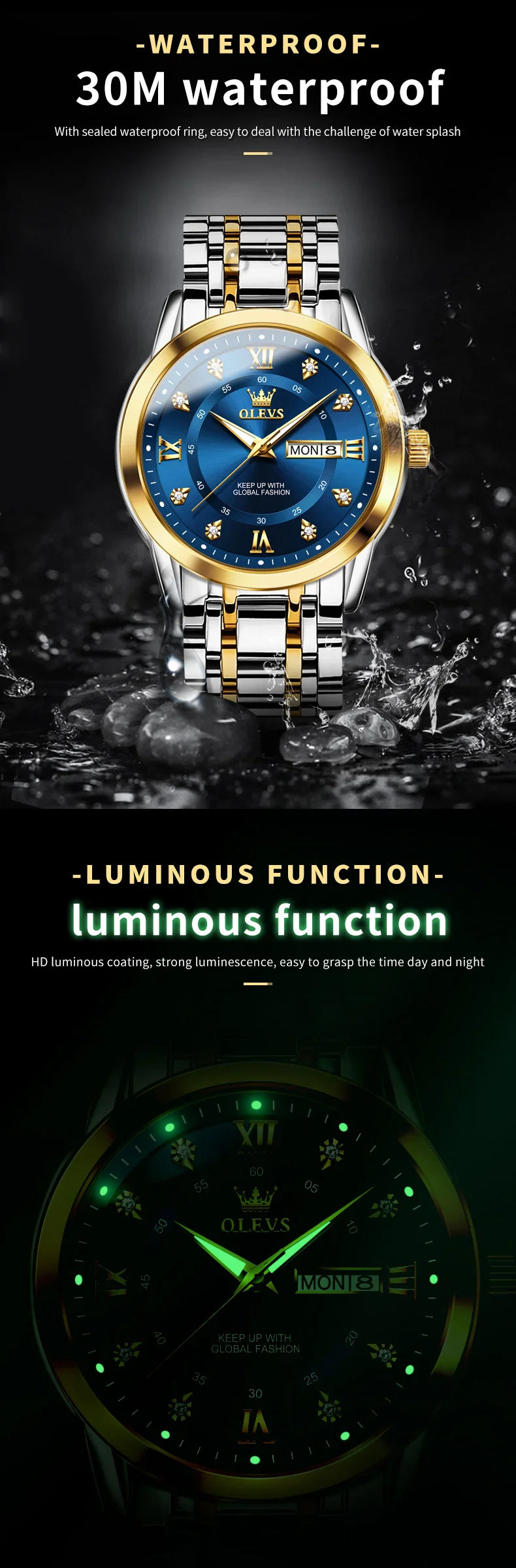 OLEVS 5513 Orologio da uomo Orologio luminoso impermeabile al quarzo originale di marca di moda per uomo Scatola per orologio con doppio calendario in acciaio inossidabile