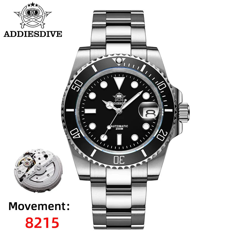 ADDIESDIVE Orologio automatico da uomo di lusso 8215 Orologio meccanico BGW9 Orologio da sub in vetro zaffiro luminoso Orologio analogico da uomo AD2503