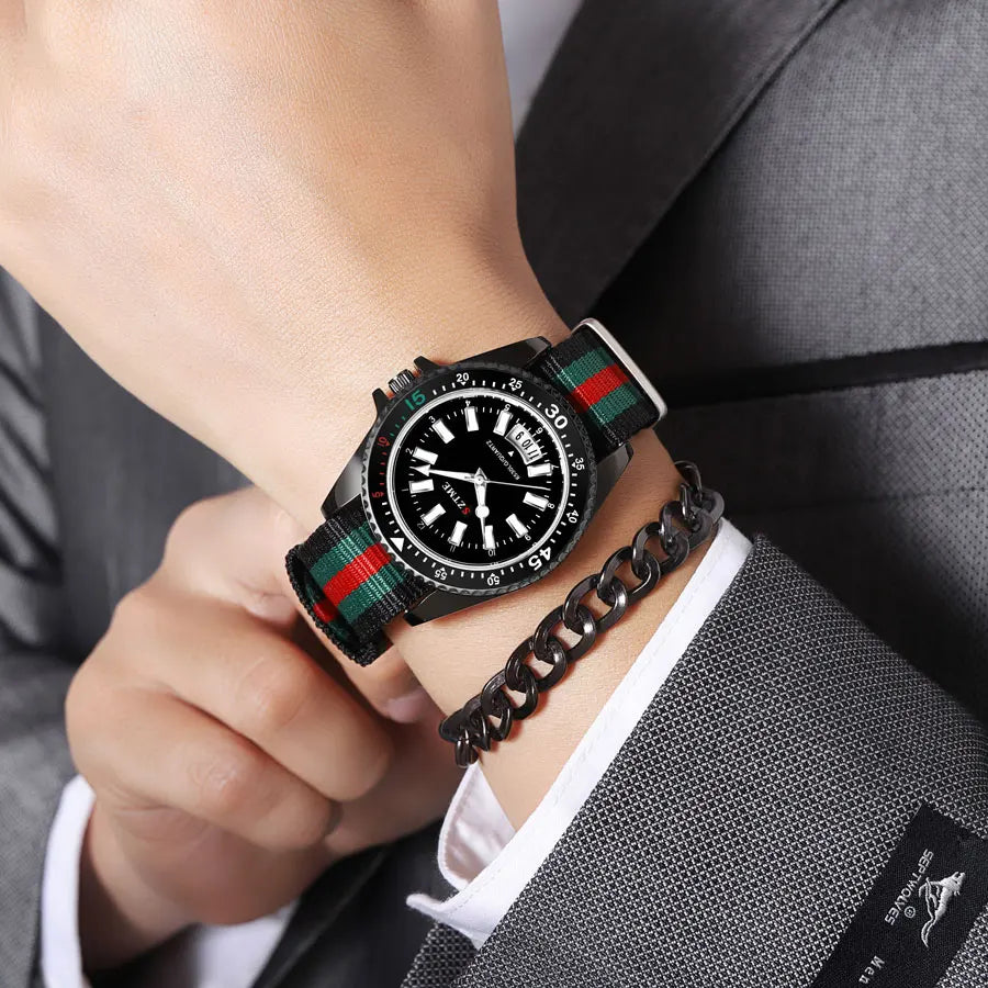 Nuovo orologio da calendario con cinturino in nylon da uomo alla moda, lussuoso e semplice orologio al quarzo con luce notturna per uomo d'affari e donna