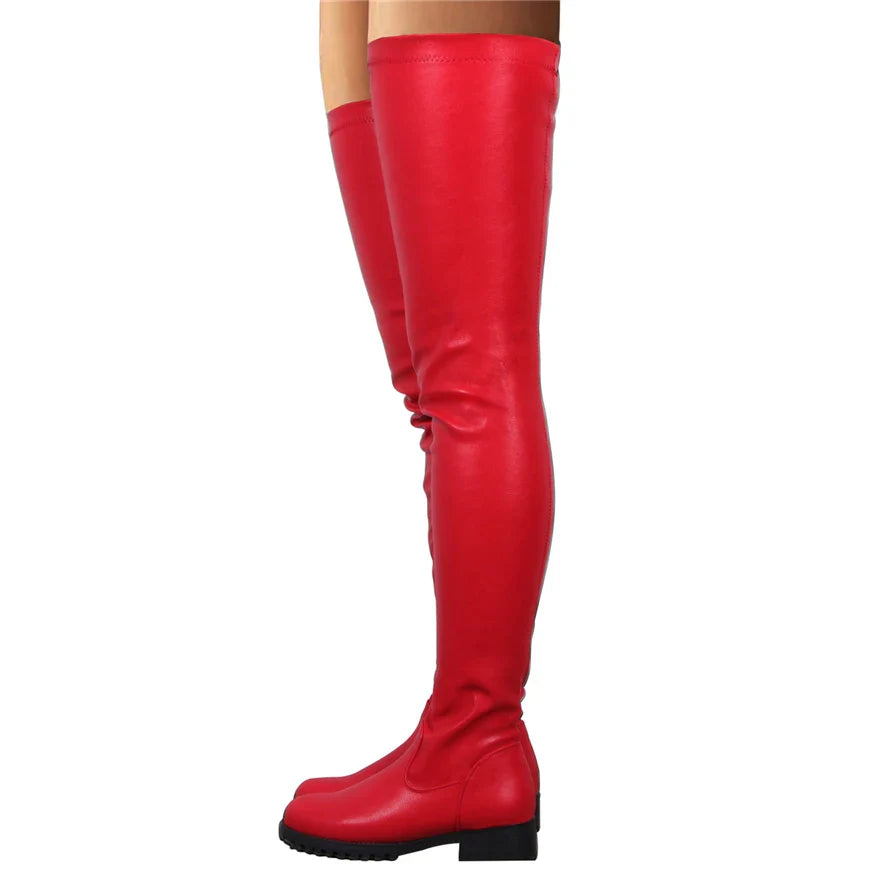 2025 Winter Over the Knee Women Boots European Platform Zipper Ladies Shoes Comfort Square High Heels Elastic Leather Long Boots