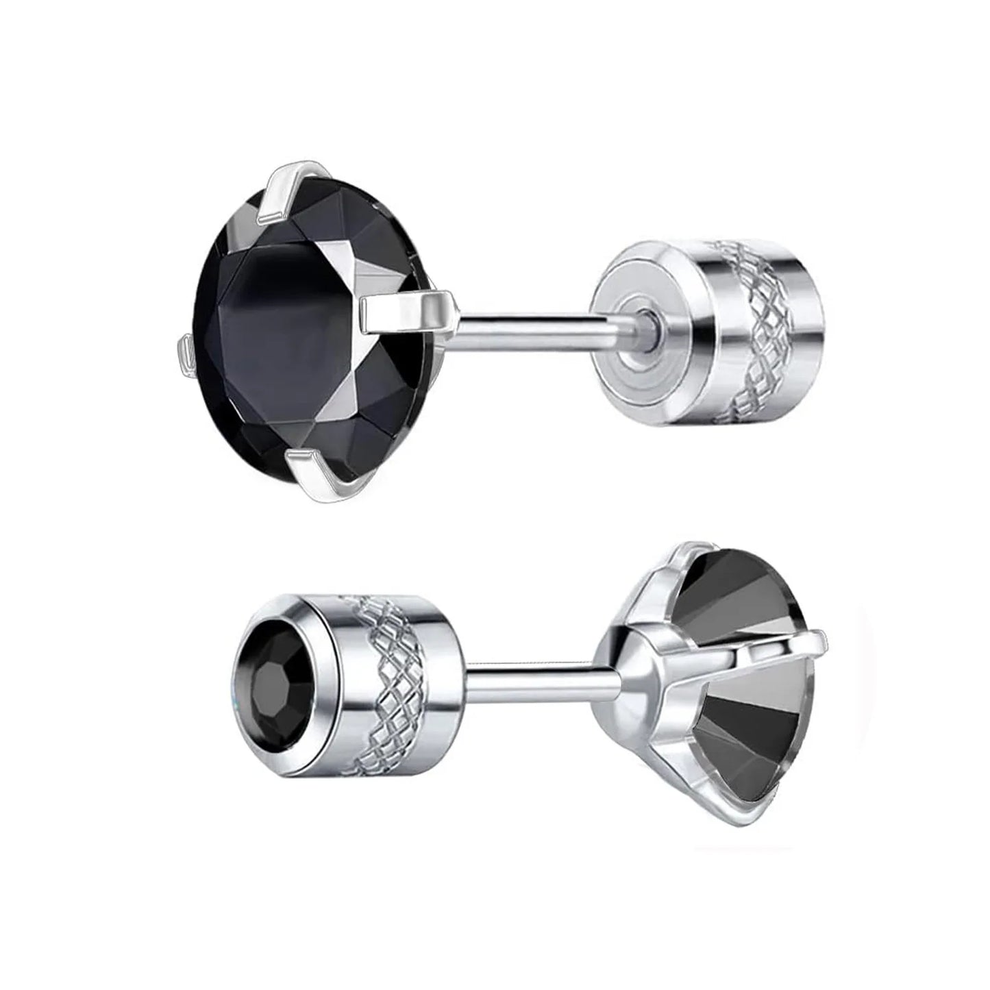 1 paio di orecchini a bottone con zirconi cubici in titanio puro con retro piatto 5A, adatti per donne e uomini, regalo di gioielli per orecchie sensibili