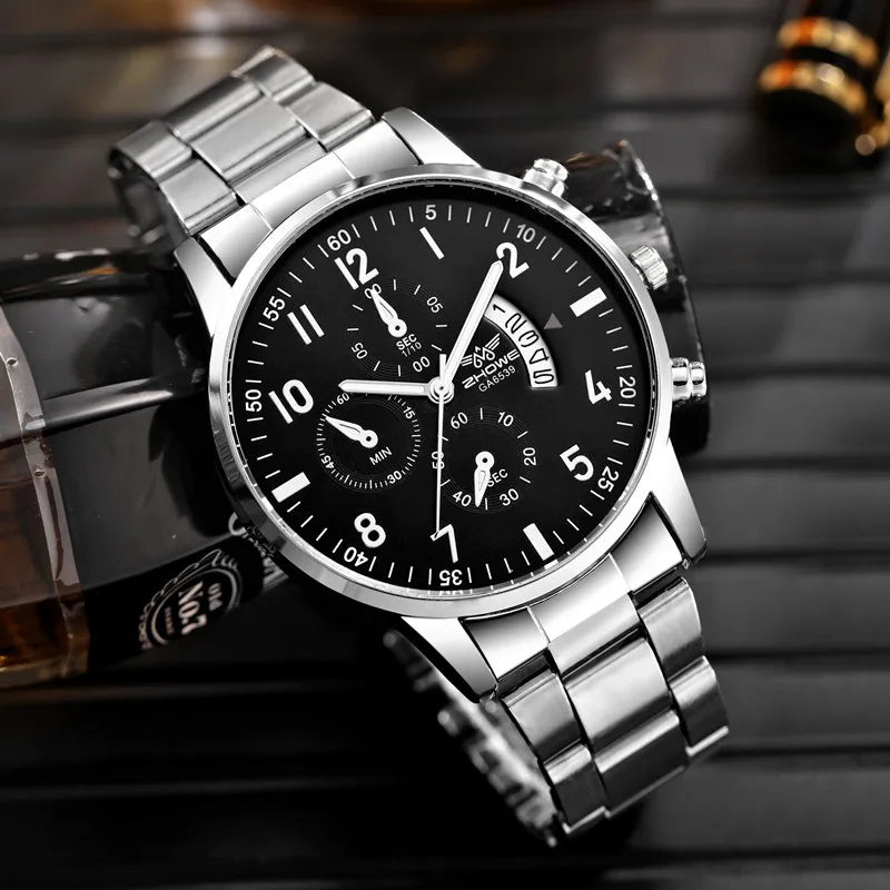 Orologio da uomo di lusso da 1 pezzo, calendario aziendale alla moda, orologio da cintura in acciaio da uomo, regalo di Natale per San Valentino