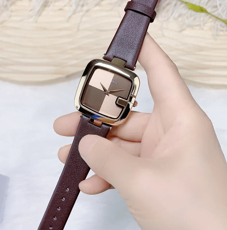 Elegante orologio da donna con movimento al quarzo in stile minimalista nordico ultrasottile con cinturino in vera pelle alla moda e confezione regalo