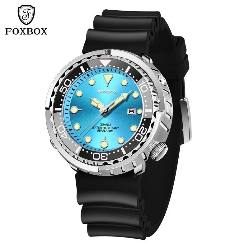 FOXBOX Top Brand Fashion Diver Watch Men 50ATM Waterproof Date Clock orologi sportivi orologio da polso al quarzo da uomo Relogio Masculino