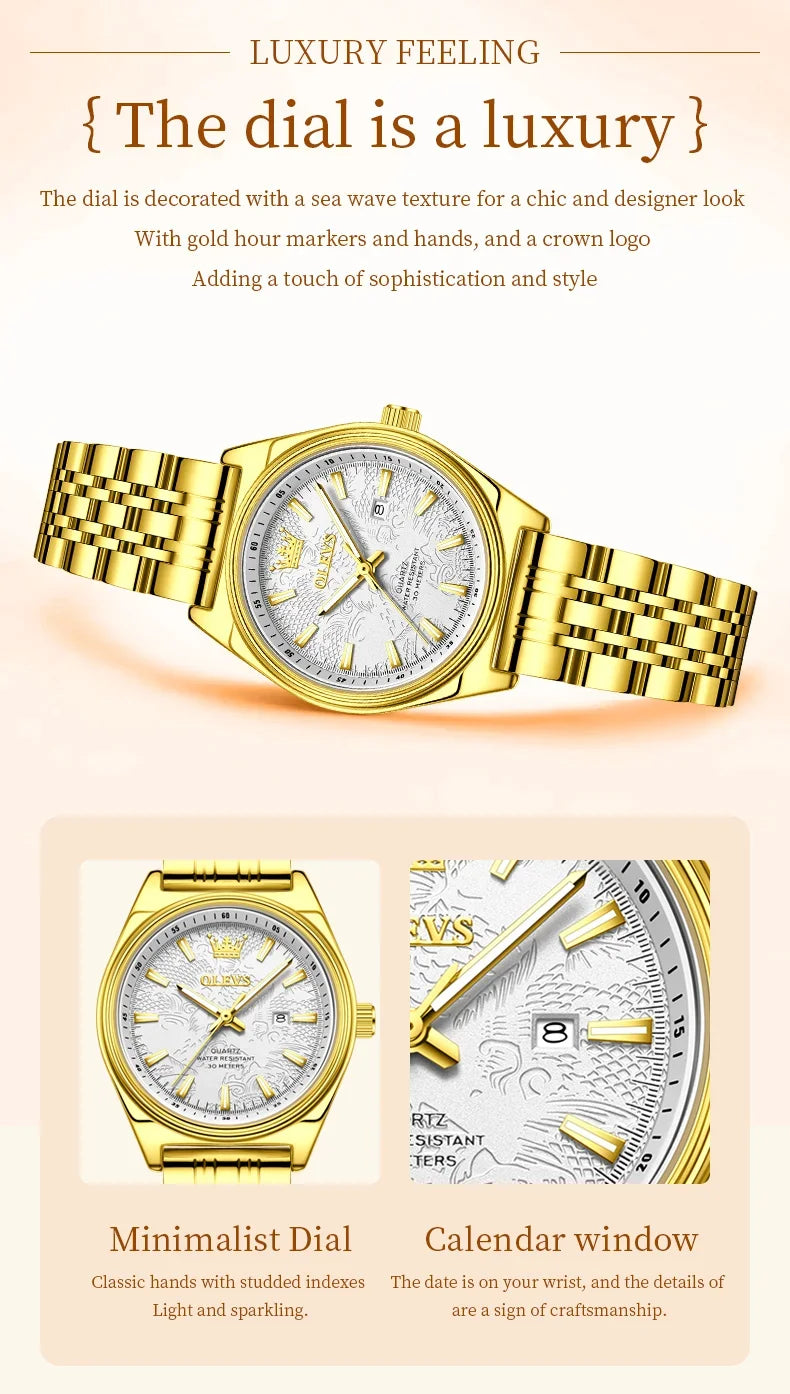 OLEVS 3703 Orologio da donna Orologio al quarzo con calendario di lusso Orologio da polso da donna impermeabile con specchio ad alta durezza 30M