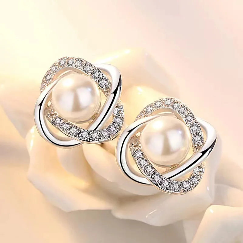 Gioielli in oro 14k di lusso Orecchini in oro reale Zircone Perla Twist Orecchini a bottone di lusso per le donne Brincos Pendientes Bijoux