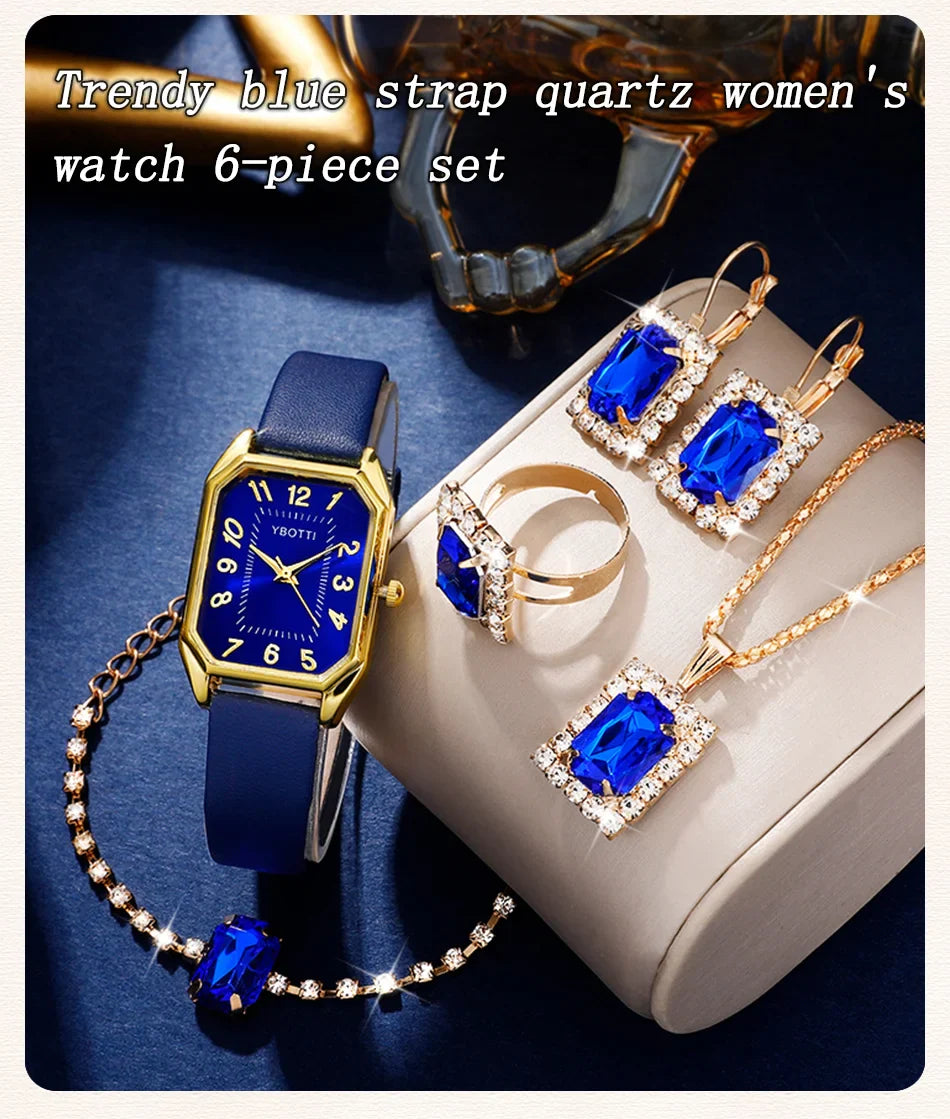 Orologi da donna quadrati di moda di lusso Orologio da polso al quarzo da donna di marca Classico semplice Femme Cinturino in pelle blu Relogio Feminino