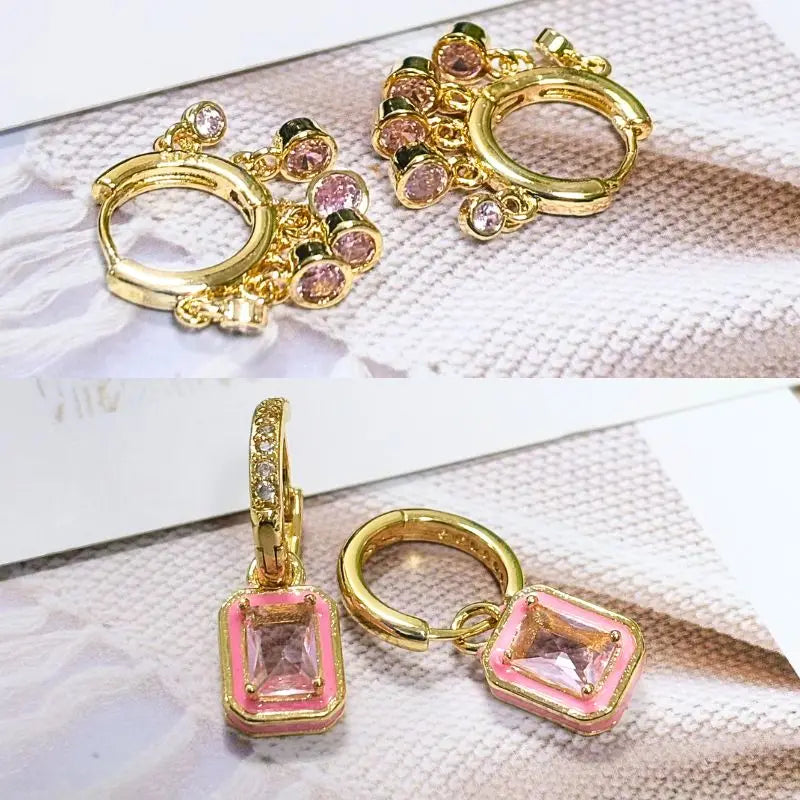 Lussuosa geometria 925 orecchio in argento sterling Ago rosa serie zircone orecchini a cerchio pendenti dolce moda regali di gioielli da sposa