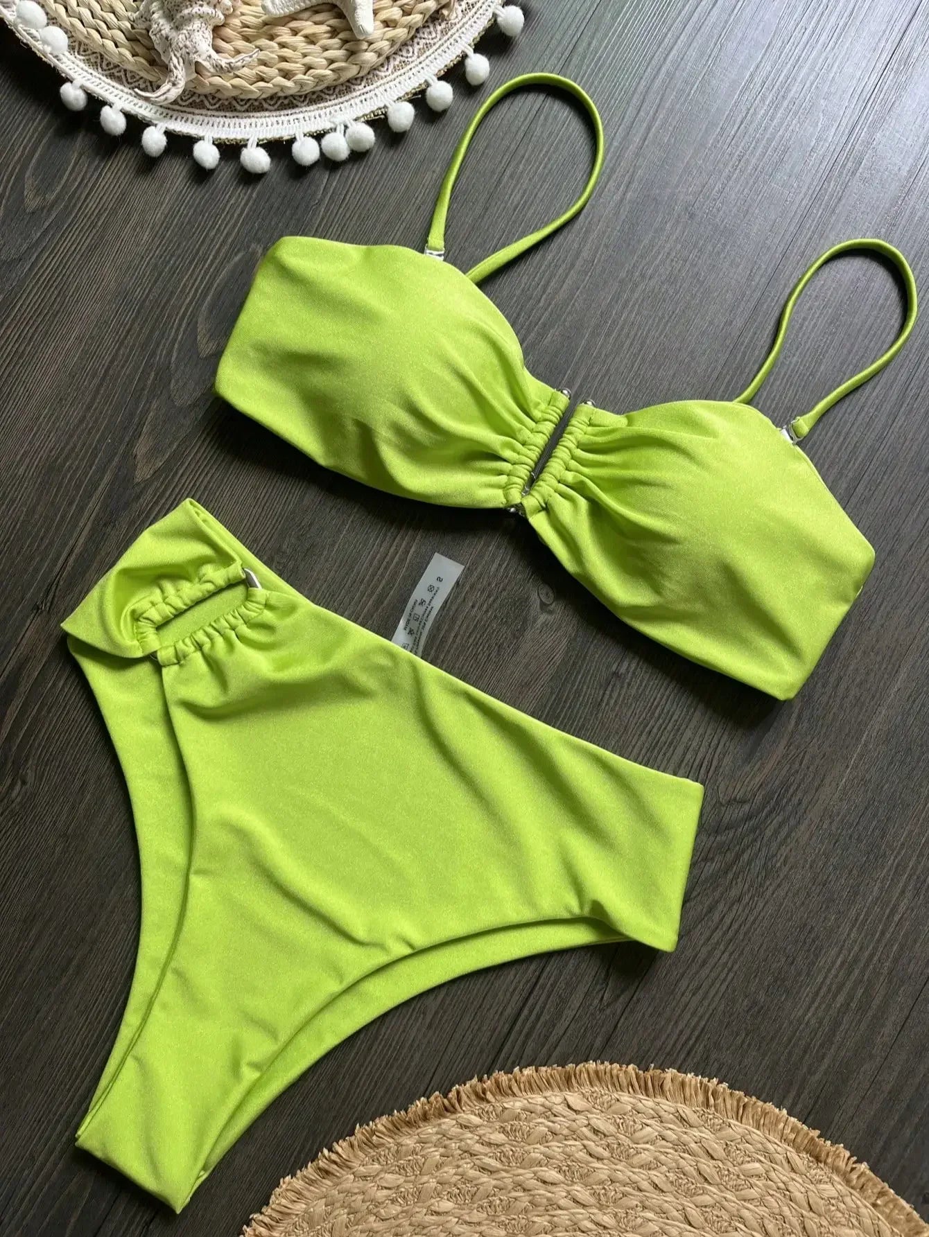 Bikini a Fascia Push-Up Donna 2024, Costume da Bagno Sexy Femminile, Set Bikini Brasiliano con Perizoma, Tinta Unita, Abbigliamento da Spiaggia