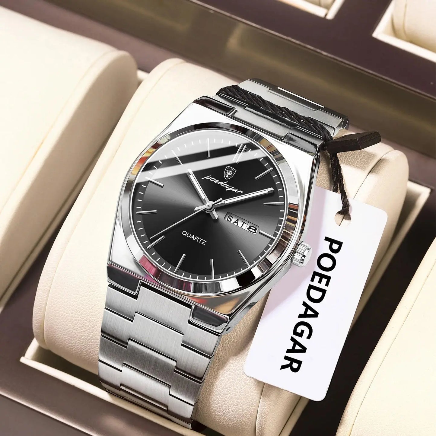 POEDAGAR Orologio da polso al quarzo da uomo di lusso Impermeabile luminoso Data Settimana Orologio da uomo Orologi da uomo d'affari in acciaio inossidabile