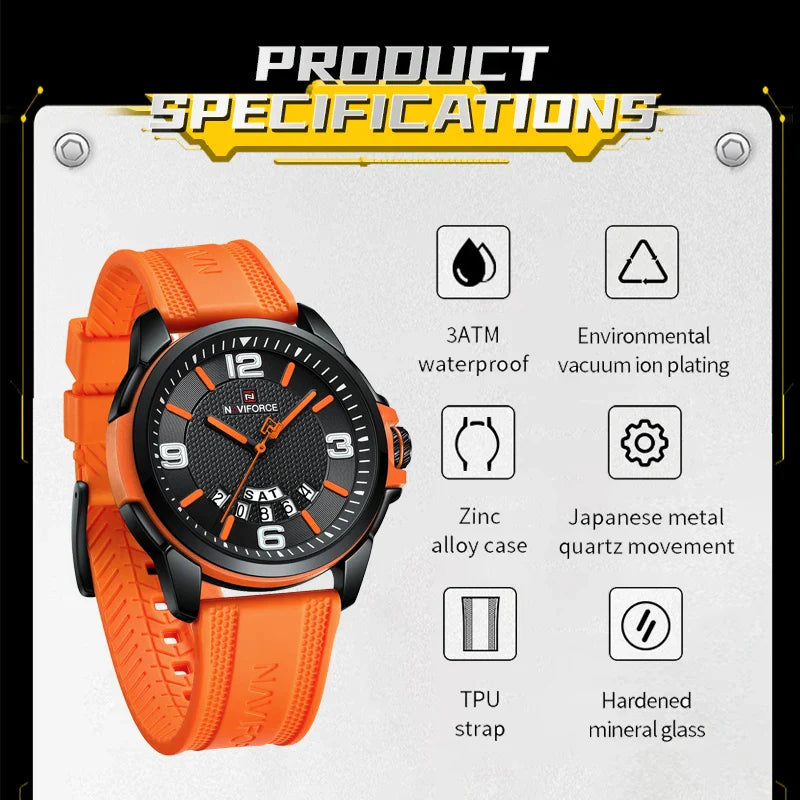 NAVIFORCE Creativo cinturino in TPU orologio da polso maschile moda sportiva 3ATM quarzo impermeabile giorno e data display orologi da uomo Reloj Hombre