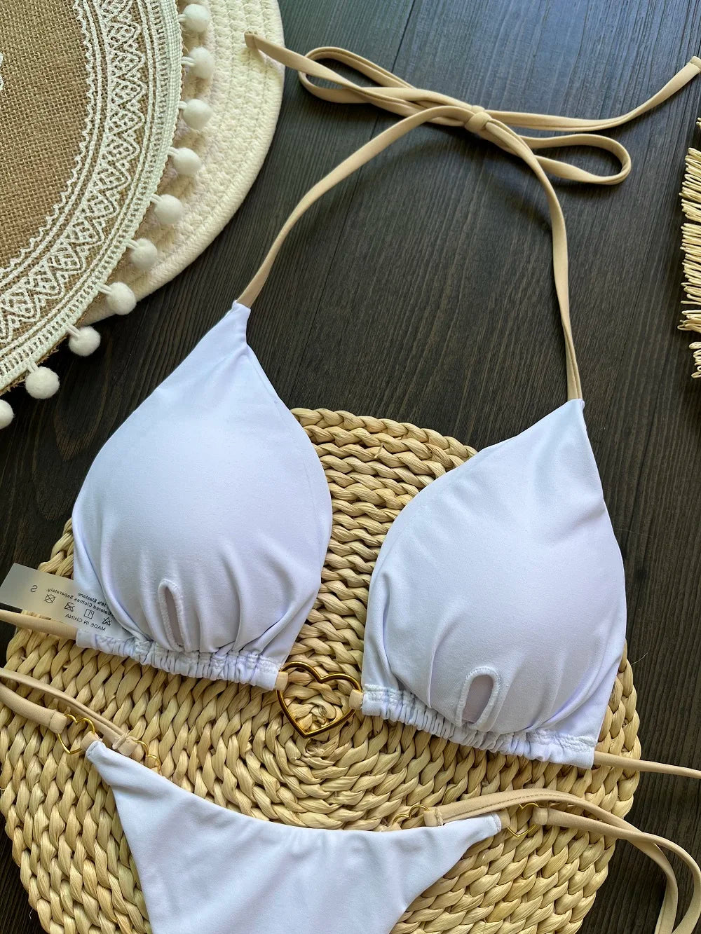 Costume da bagno bikini sexy da donna a tinta unita, due pezzi, rosso