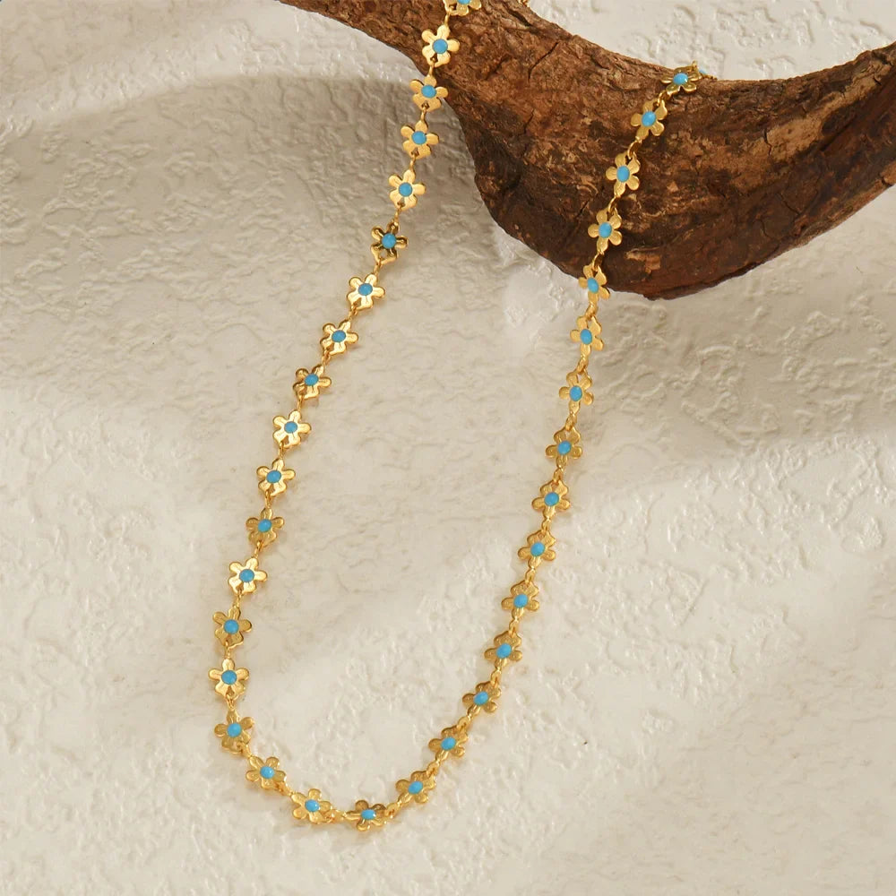 Sifisrri Set di gioielli con bracciale a catena con fiore blu olio vintage per donna, ragazza, regalo di San Valentino alla moda in acciaio inossidabile