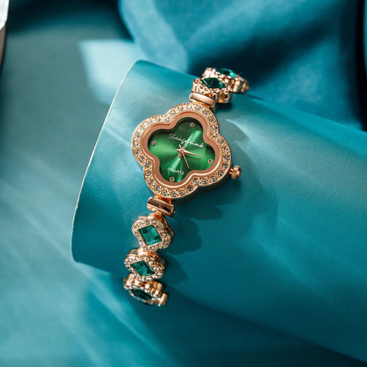 LByzHan Orologio da donna vintage con diamanti e piccolo polso verde senza scatola