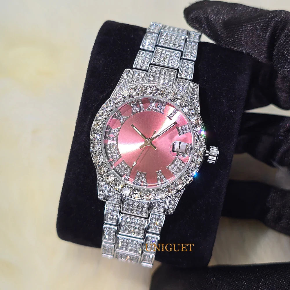Orologio da Donna Elegante con Quadrante Piccolo Rosa, Orologio da Polso Mini con Diamanti Bling-Bling di Lusso per Abiti da Sera, Regalo per Lei