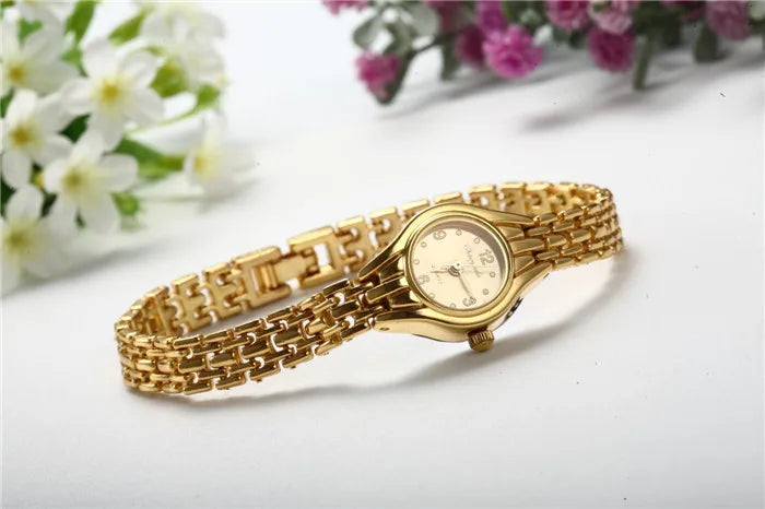 Orologio da polso dorato per donna Orologio da polso da donna di lusso con quadrante piccolo Orologio da donna al quarzo elegante in acciaio Regalo di moda reloj mujer
