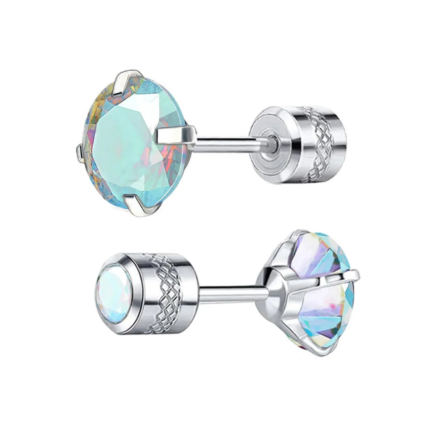 1 paio di orecchini a bottone con zirconi cubici in titanio puro con retro piatto 5A, adatti per donne e uomini, regalo di gioielli per orecchie sensibili
