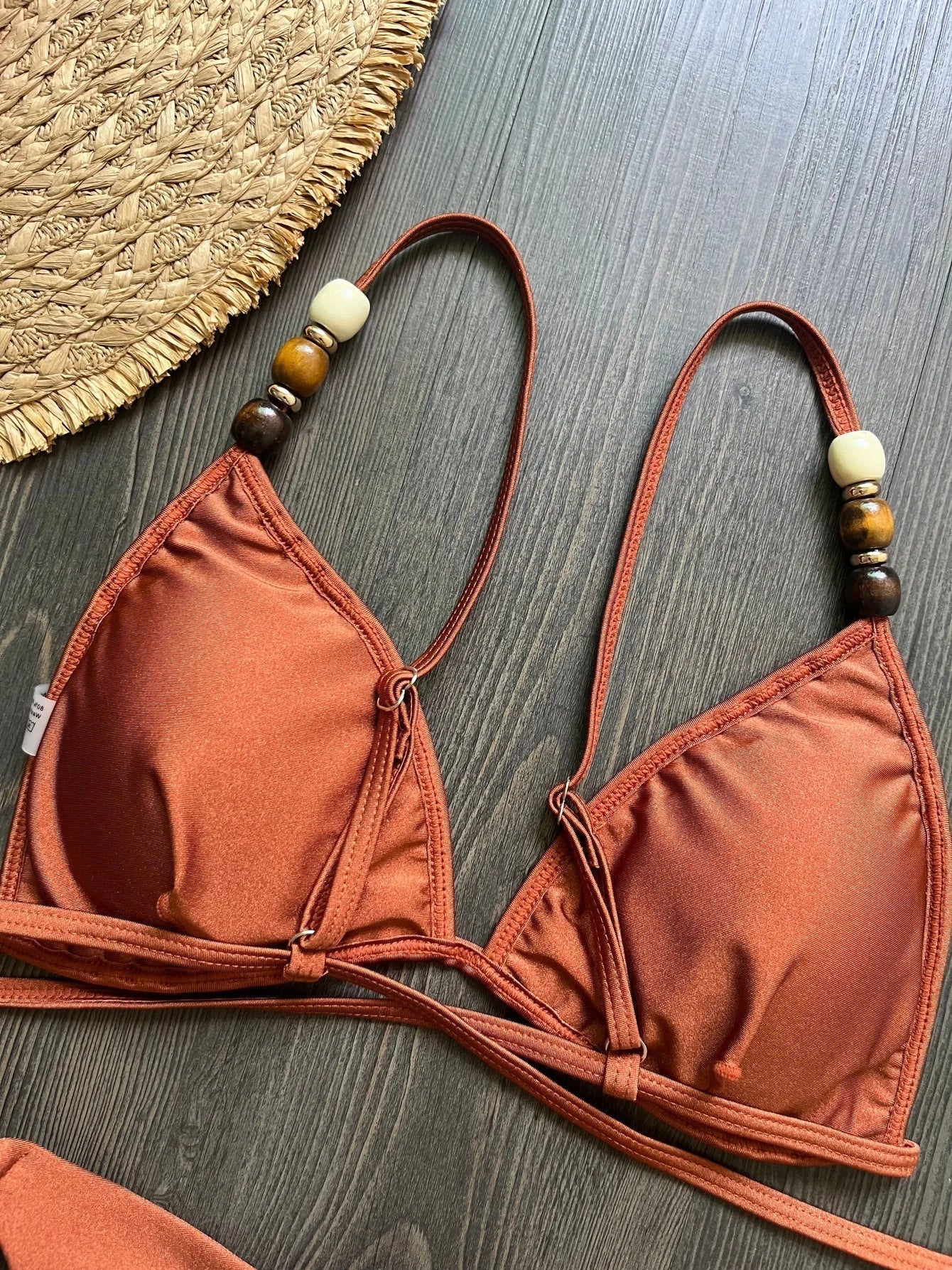 Sexy marrone bikini set 2026 donne perle cinturino foro fuori reggiseno push up perizoma costume da bagno brasiliano spiaggia costume da bagno micro costumi da bagno