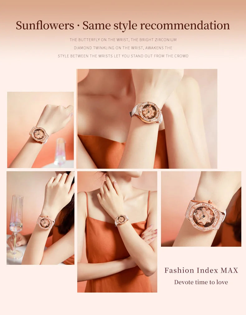 OLEVS 9996 Orologio Elegante di Lusso da Donna, Orologio al Quarzo Scheletrato, Impermeabile, con Quadrante Luminoso e Diamanti, Regalo Originale