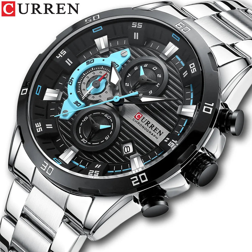 CURREN 8402 Orologio da uomo in acciaio inossidabile Moda creativa Quadrante luminoso con cronografo Orologio da uomo di lusso per il tempo libero reloj hombre