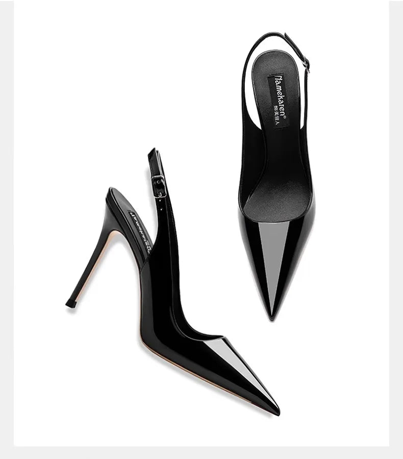 Sexy high-heeled sandals with pointed tips and elegant  summer patent leather strappy fashionable party women's shoes