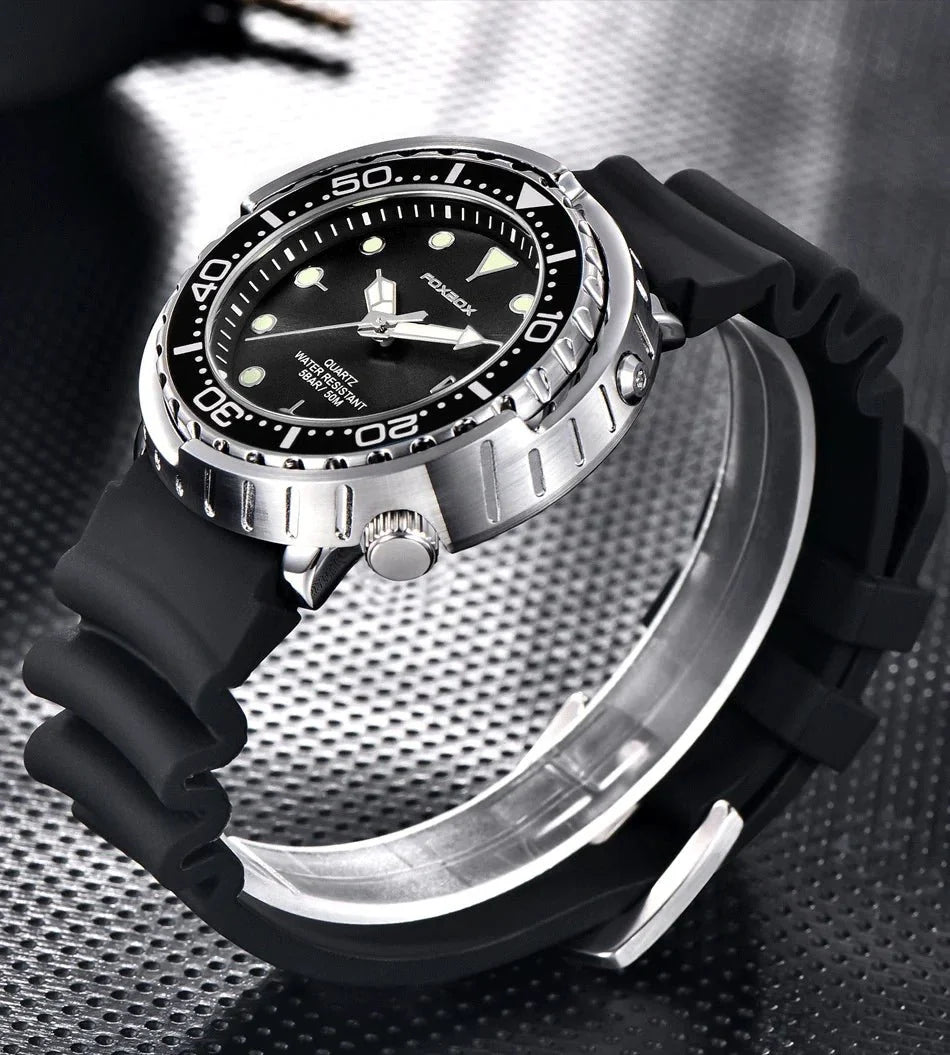 FOXBOX Top Brand Fashion Diver Watch Men 50ATM Waterproof Date Clock orologi sportivi orologio da polso al quarzo da uomo Relogio Masculino