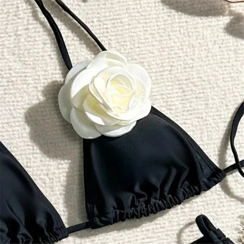 Costume da Bagno Sexy con Fiori e Fascia, Bikini a Perizoma 2025, Costumi da Bagno Donna con Lacci, Set Bikini Brasiliano, Biquini Mujer