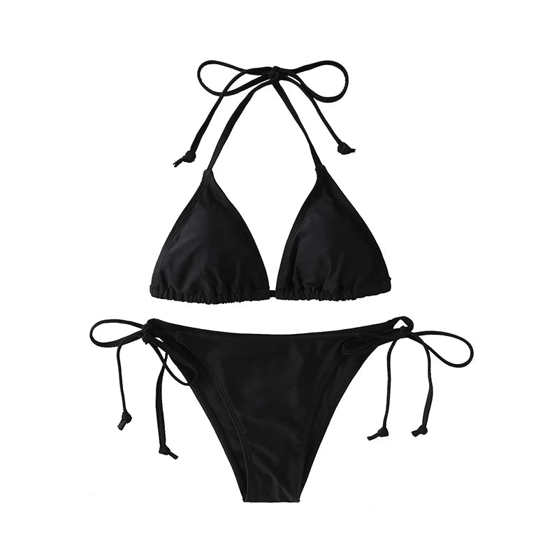 Set 2 Pezzi Bikini Sexy alla Moda per Donna, Costume da Bagno Triangolare con Laccetti, Abbigliamento da Spiaggia, Perizoma, Costume Intero Brasiliano