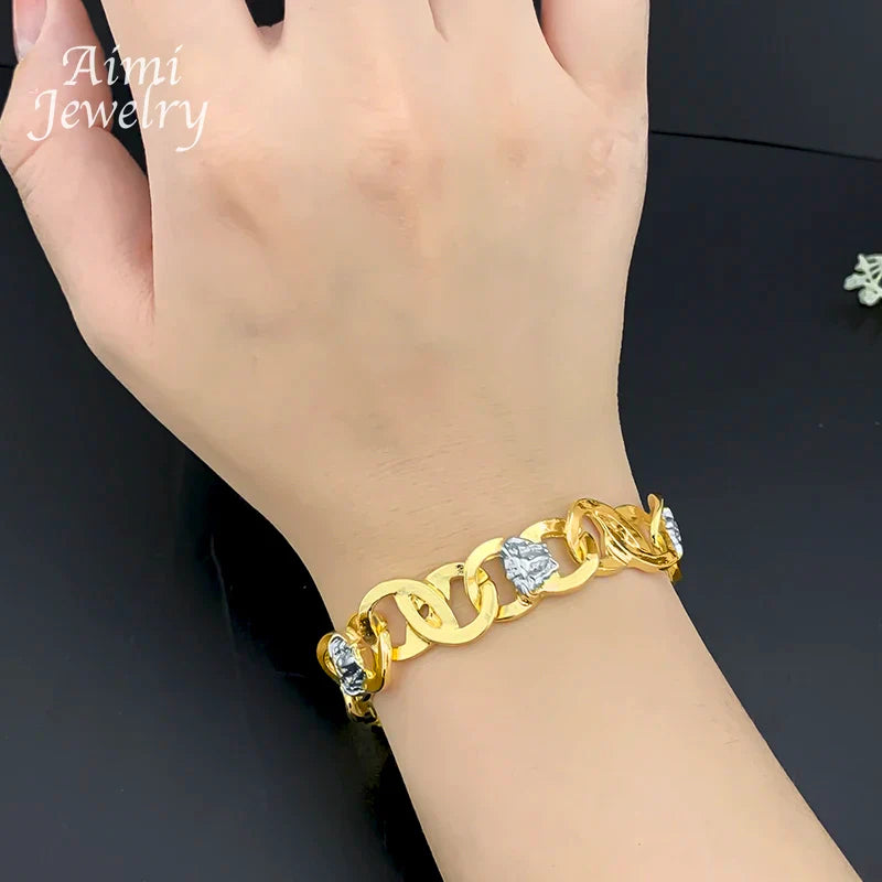 Set di Gioielli Originali per Uomo, Collana e Bracciale Hip Hop Placcati in Oro, Gioielleria alla Moda per Feste, Uso Quotidiano e Regali