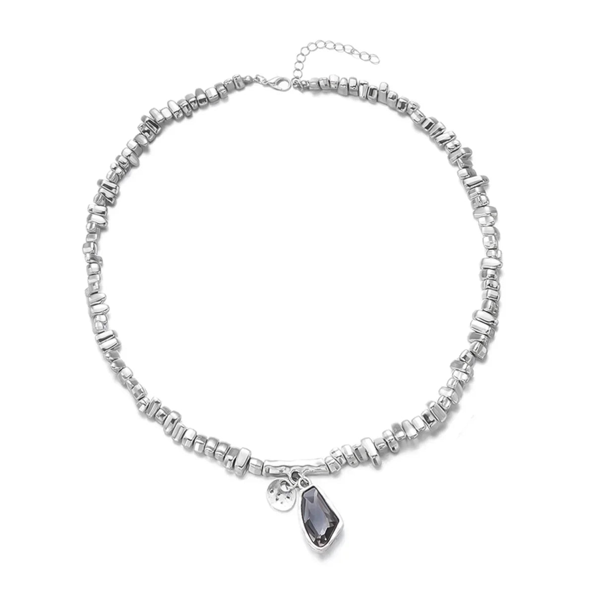 Set di bracciali con collana con pendente in cristallo grigio irregolare semplice barocco Set di gioielli con perline color argento estetico delicato per donna uomo