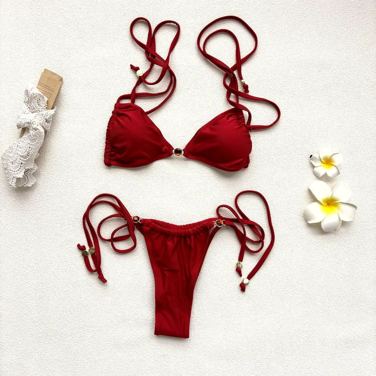 Diamond Bikini 2025 Costume da bagno donna sexy Costumi da bagno femminili Micro bikini Set costume da bagno a fascia Beachwear Rosso brasiliano Biquini