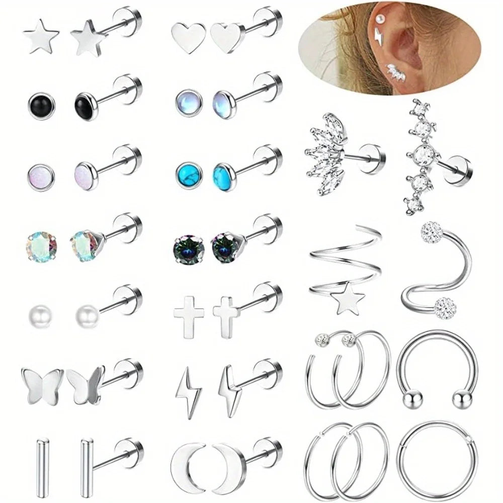 Drperfect 1pc orecchini chirurgici in acciaio inossidabile per donna uomo orecchini con retro piatto orecchini con cartilagine orecchini a cerchio con Piercing