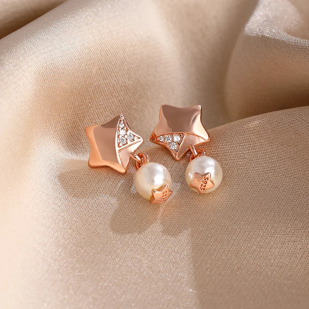 2025 Orecchini originali in pietra a forma di cuore bianco rosa, blu, rosso, verde, orecchino di perla con fiocco di neve, gioielli in argento s925 con fascino femminile