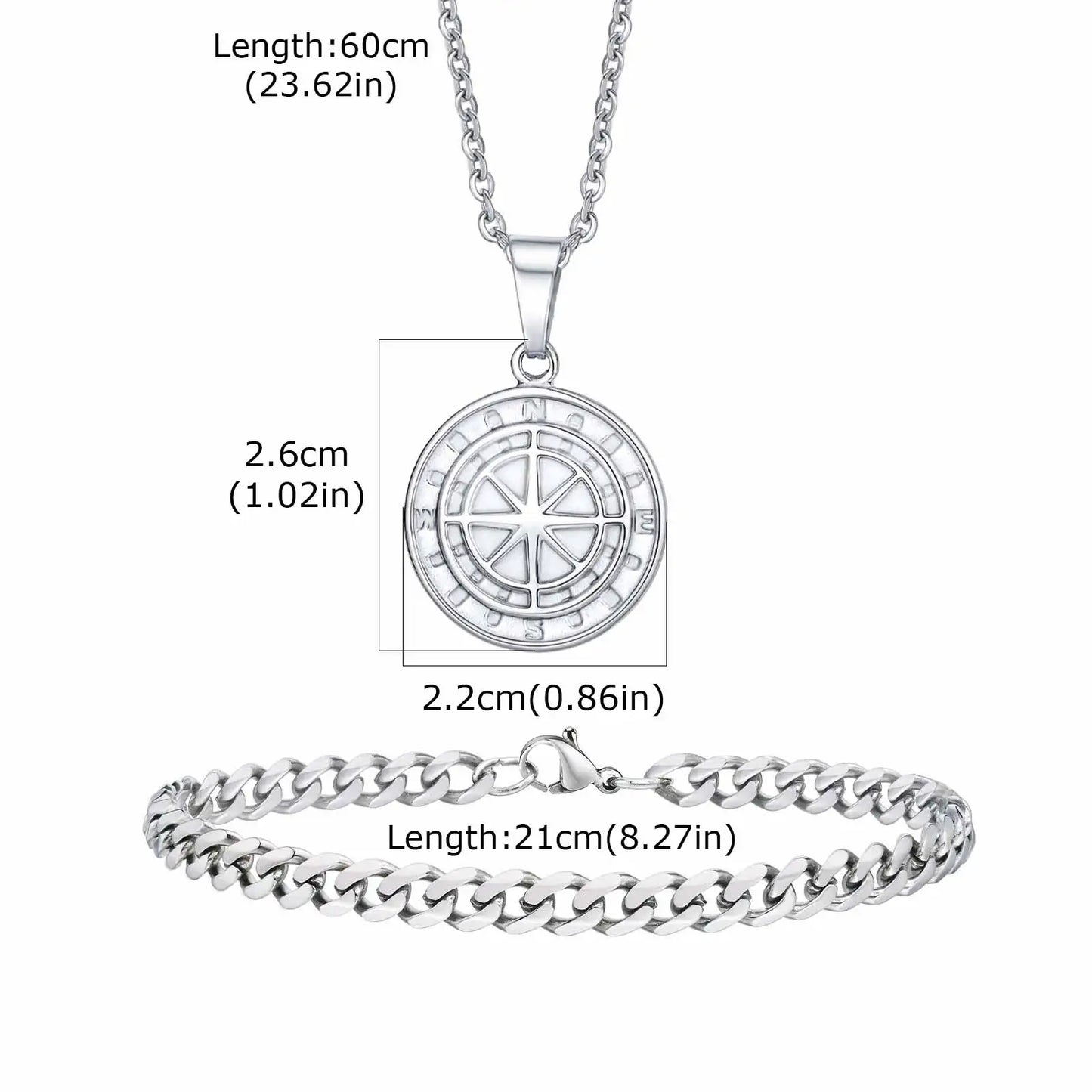 Vnox Set di 2 Pezzi Collana con Ciondolo e Bracciale da Uomo, Set di Gioielli in Acciaio Inossidabile Colore Nero Oro Argento, Regali di Gioielleria alla Moda
