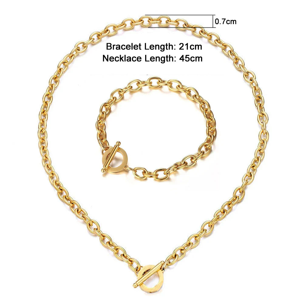 Set di gioielli con ginocchiera in acciaio inossidabile di nuovo stile per uomo e donna, set di bracciali e collane con catena a maglie