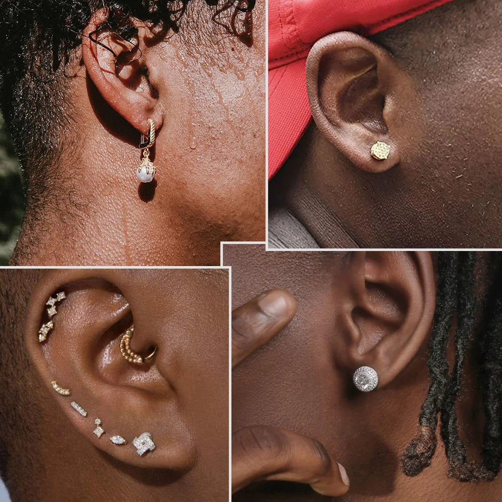 Rock Hip Hop ghiacciato orecchino a perno per uomo uomo Set completo zircone oro Piercing accessori per l'orecchio Punk Hippie Trend gioielli Dropship
