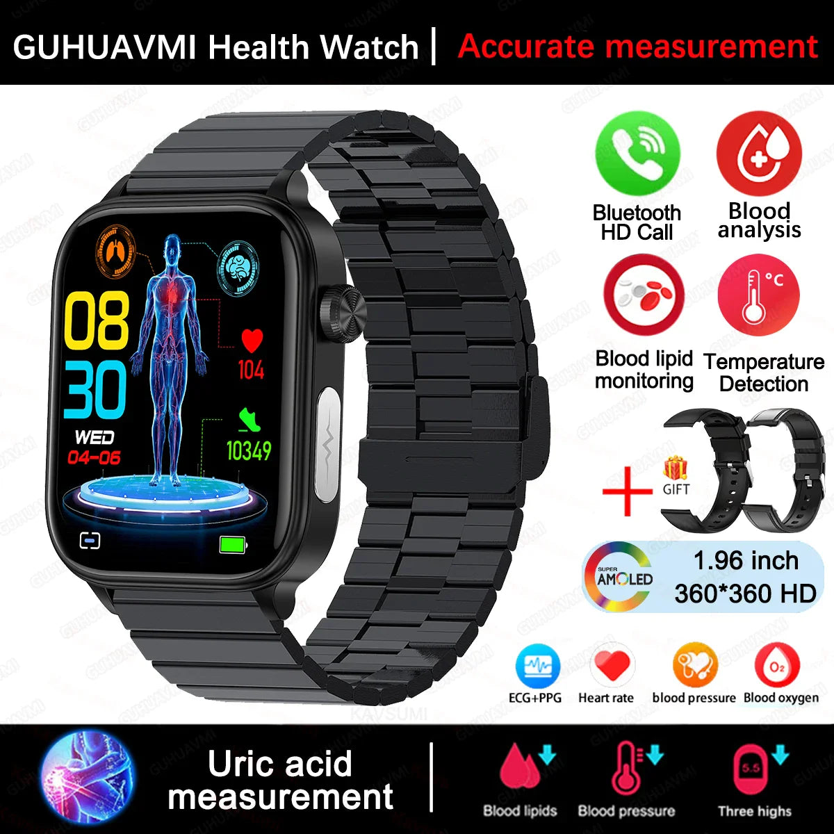 Nuovo 2025 Smartwatch per XIAOM1 con ECG+PPG, Monitoraggio Grasso Sanguigno e Acido Urico, Frequenza Cardiaca, Pressione Sanguigna, Chiamate Bluetooth per Uomini e Donne