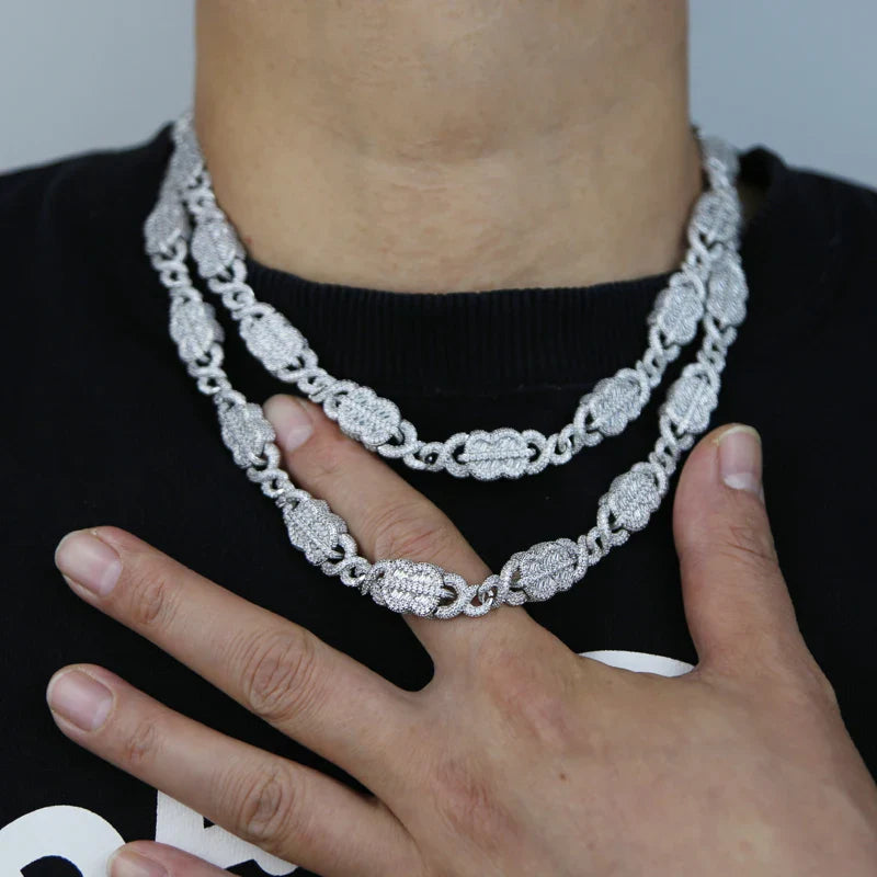 Set Gioielli Hip Hop da Uomo/Ragazzo Iced Out Bling 2026 Nuovo Design: Collana e Bracciale con Catena Cuban Link a Moneta Infinita/Dollaro