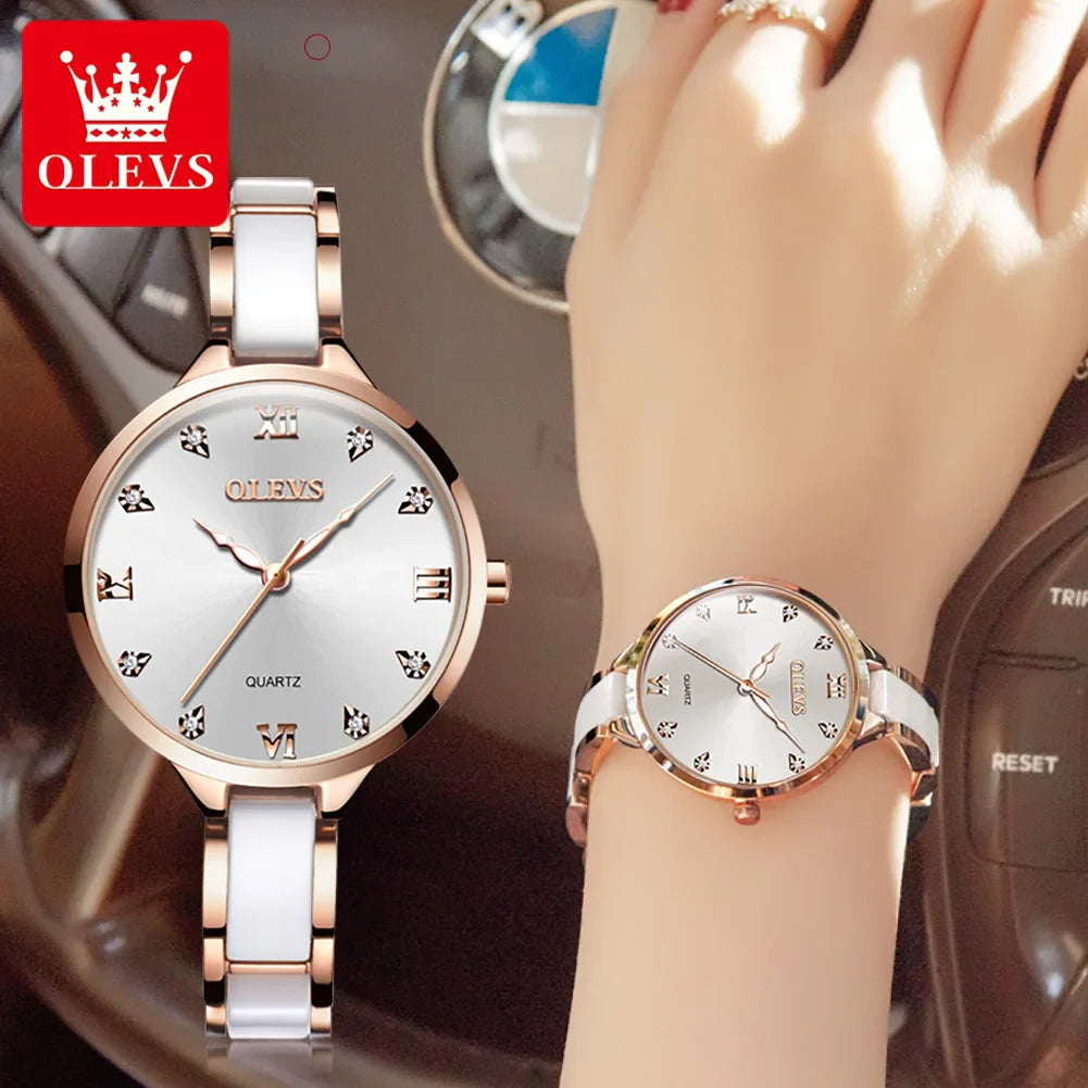 Orologio da donna OLEVS 5872, elegante orologio al quarzo con cinturino in ceramica e acciaio, impermeabile, per donna.