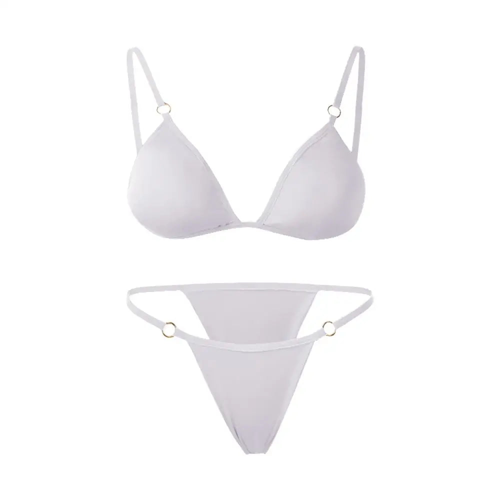 Costume da bagno bikini sexy da donna in tinta unita con fibbia in metallo decorato con costumi da bagno brasiliani per vacanze al mare