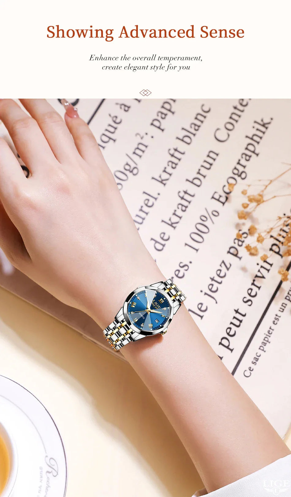 LIGE Orologio al Quarzo di Lusso per Donna, Elegante Bracciale Luminoso e Impermeabile, Regalo Ideale