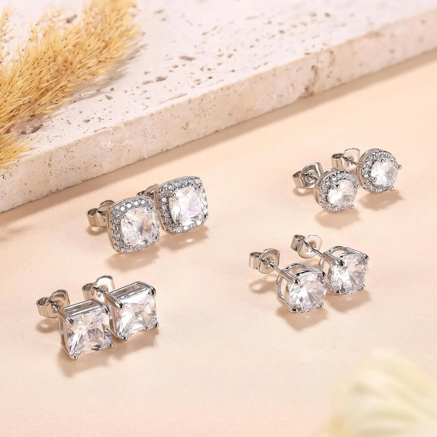 Drperfect Orecchini in argento con zirconi cubici per donna Uomo Orecchini a bottone delicati ipoallergenici placcati in oro 14 carati